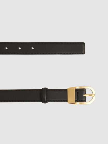 Leather Curved-Buckle Belt in Black | Reiss Women Exclusive