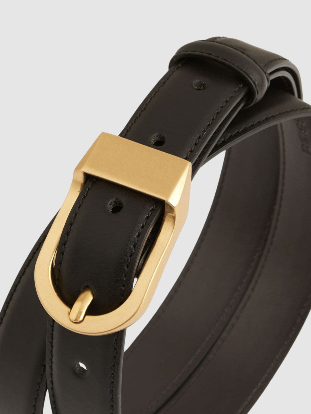 Leather Curved-Buckle Belt in Black | Reiss Women Exclusive