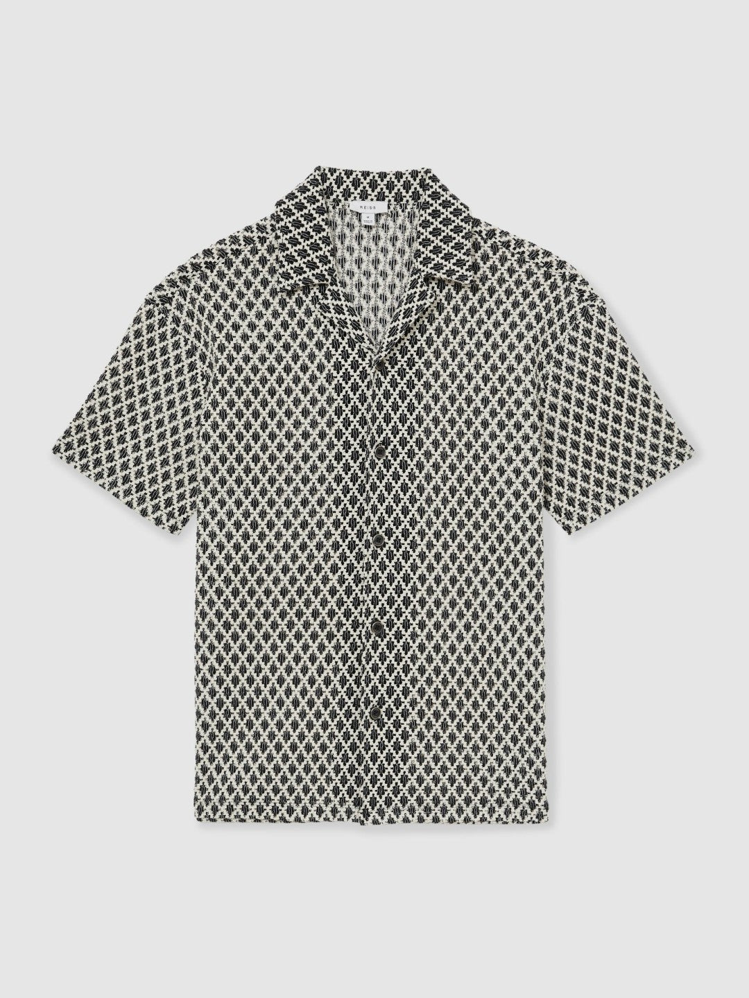 Geometric-Crochet Cuban-Collar Shirt in Navy/White | Reiss Men Exclusive
