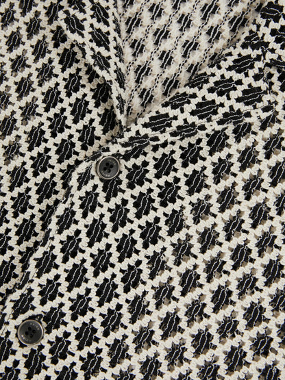 Geometric-Crochet Cuban-Collar Shirt in Navy/White | Reiss Men Exclusive