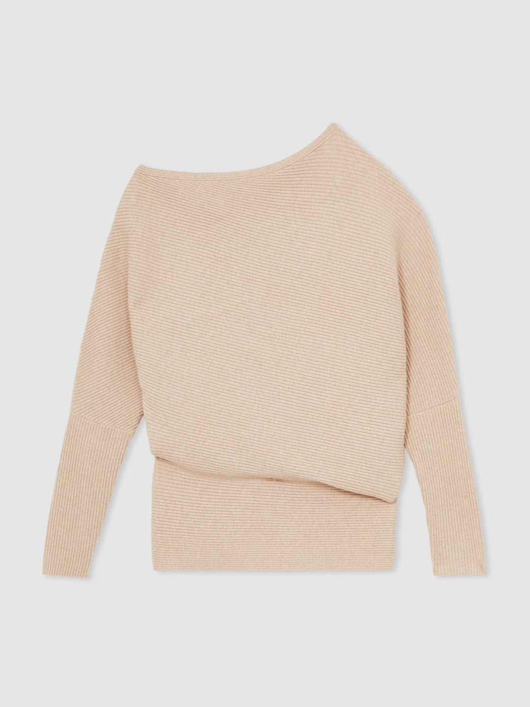 Asymmetric Draped Knitted Jumper in Oatmeal Neutral | Reiss Women Featured