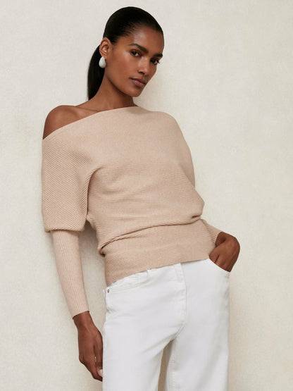 Asymmetric Draped Knitted Jumper in Oatmeal Neutral | Reiss Women Featured