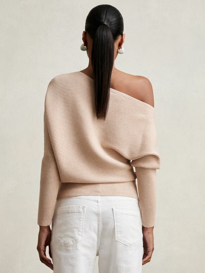 Asymmetric Draped Knitted Jumper in Oatmeal Neutral | Reiss Women Featured