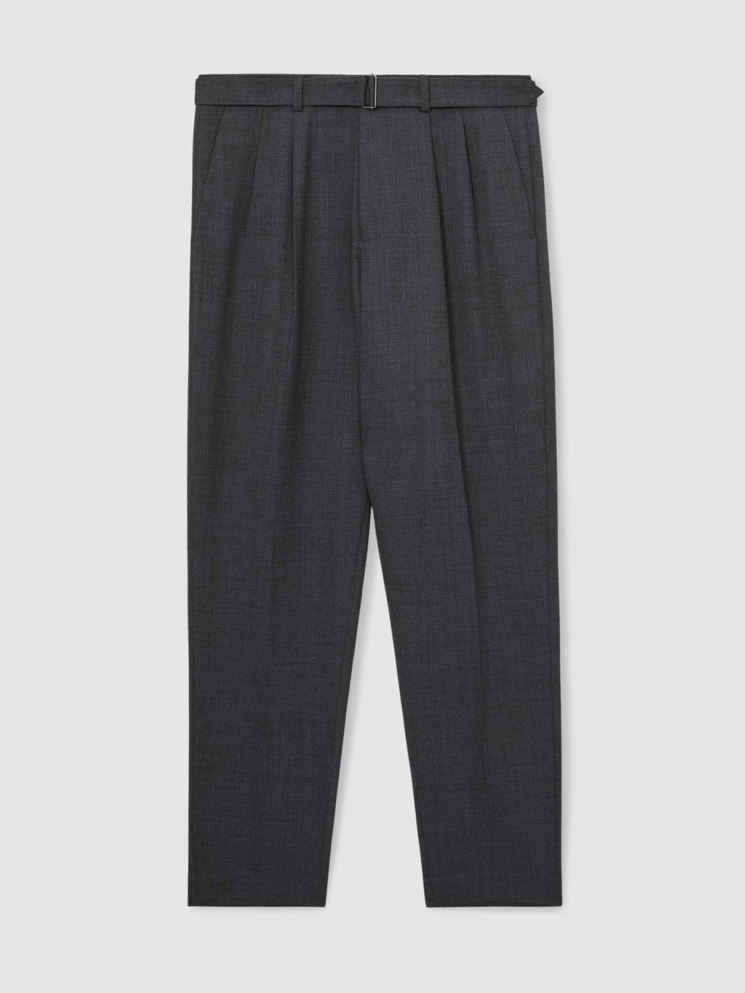Wool-Blend Belted Pleated Trousers Regular-Fit in Charcoal Grey | Reiss Men Signature