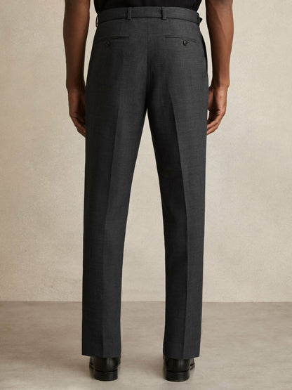 Wool-Blend Belted Pleated Trousers Regular-Fit in Charcoal Grey | Reiss Men Signature