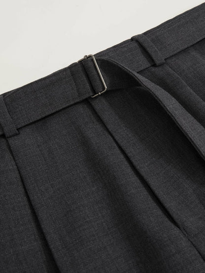 Wool-Blend Belted Pleated Trousers Regular-Fit in Charcoal Grey | Reiss Men Signature