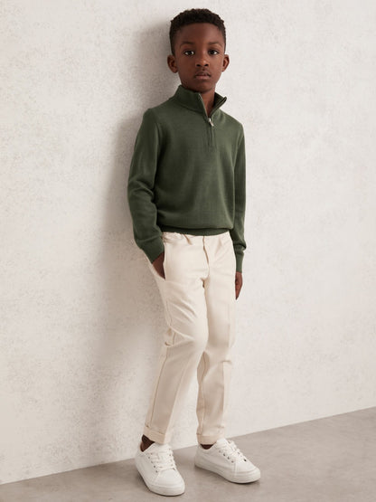3-9 yrs Merino Wool Half-Zip Funnel Neck Jumper in Kale Green | Reiss Children & Baby Featured