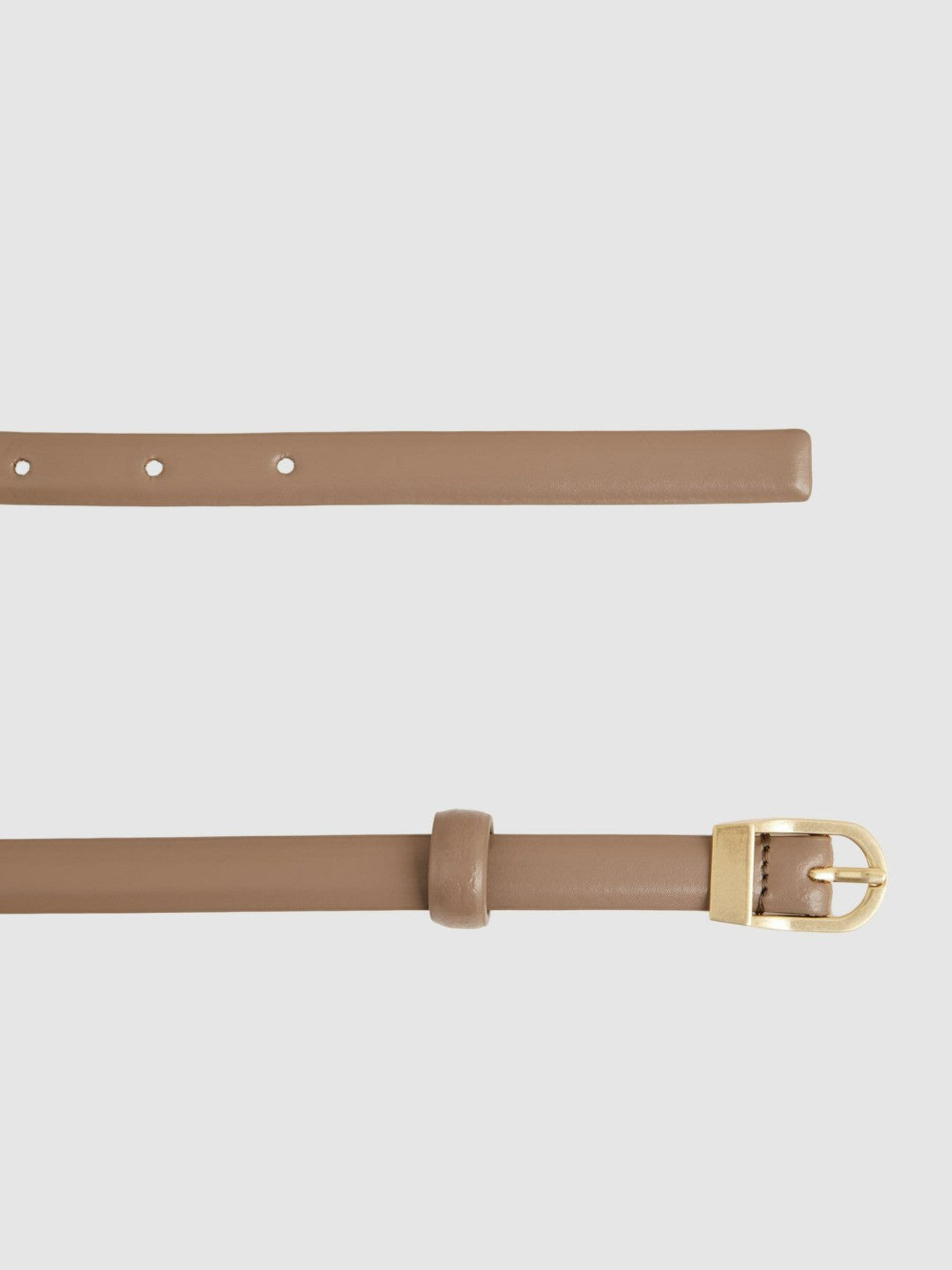 Leather Curved-Buckle Skinny Belt in Taupe | Reiss Women New