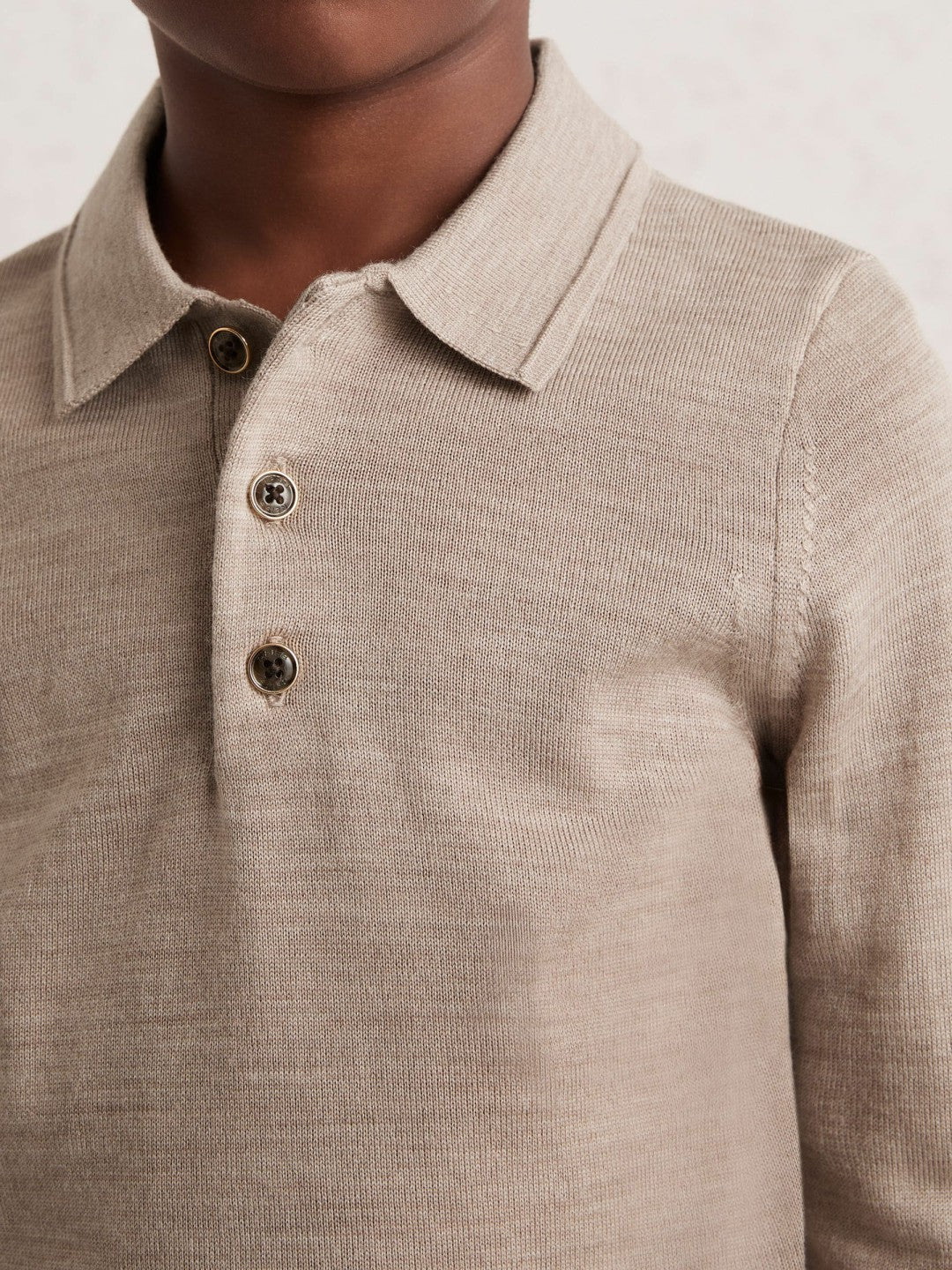 4-9 yrs Merino Wool Long-Sleeve Polo Shirt in Wheat Melange | Reiss Children & Baby Best Seller