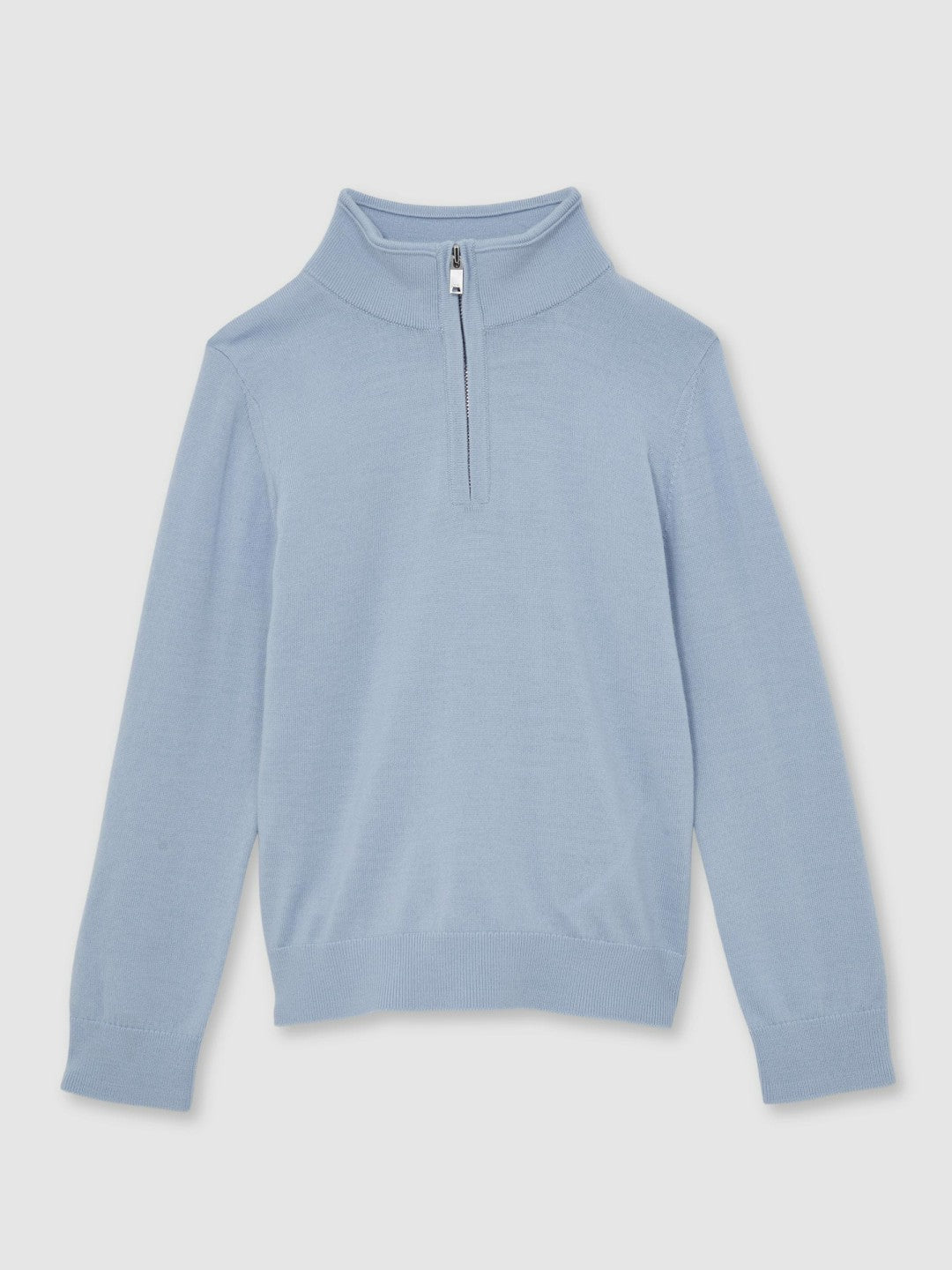 3-9 yrs Merino Wool Half-Zip Funnel Neck Jumper in Soft Blue Melange | Reiss Children & Baby Premium