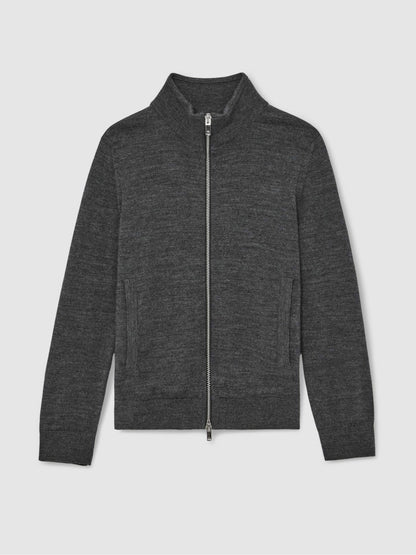 3-9 yrs Merino Wool-Blend Zip-Through Cardigan in Derby Grey Melange | Reiss Children & Baby Best Seller