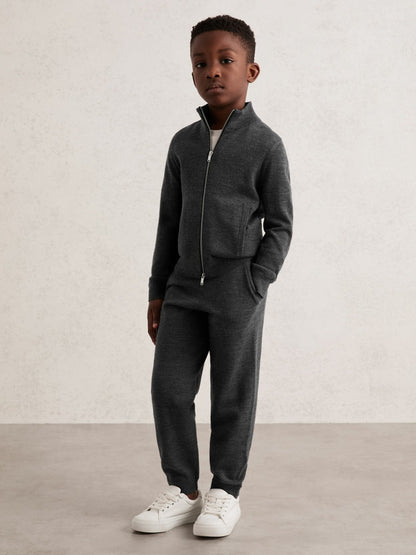 3-9 yrs Merino Wool-Blend Zip-Through Cardigan in Derby Grey Melange | Reiss Children & Baby Best Seller