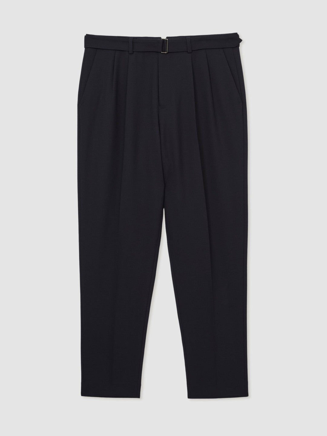 Wool-Blend Belted Pleated Trousers Regular-Fit in Navy | Reiss Men New