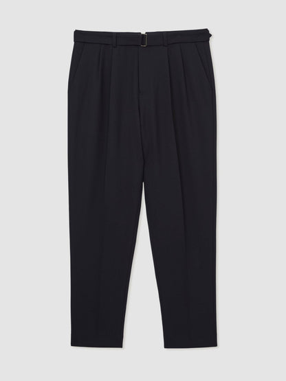 Wool-Blend Belted Pleated Trousers Regular-Fit in Navy | Reiss Men New