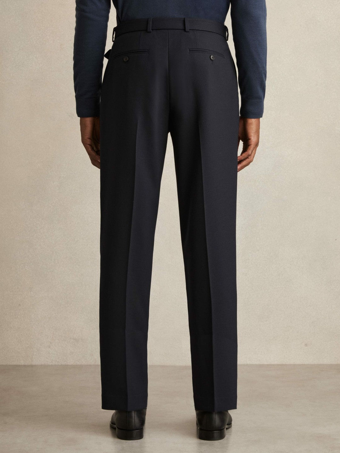 Wool-Blend Belted Pleated Trousers Regular-Fit in Navy | Reiss Men New