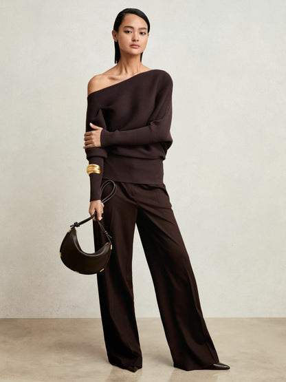 Asymmetric Draped Knitted Jumper in Plum | Reiss Women Best Seller