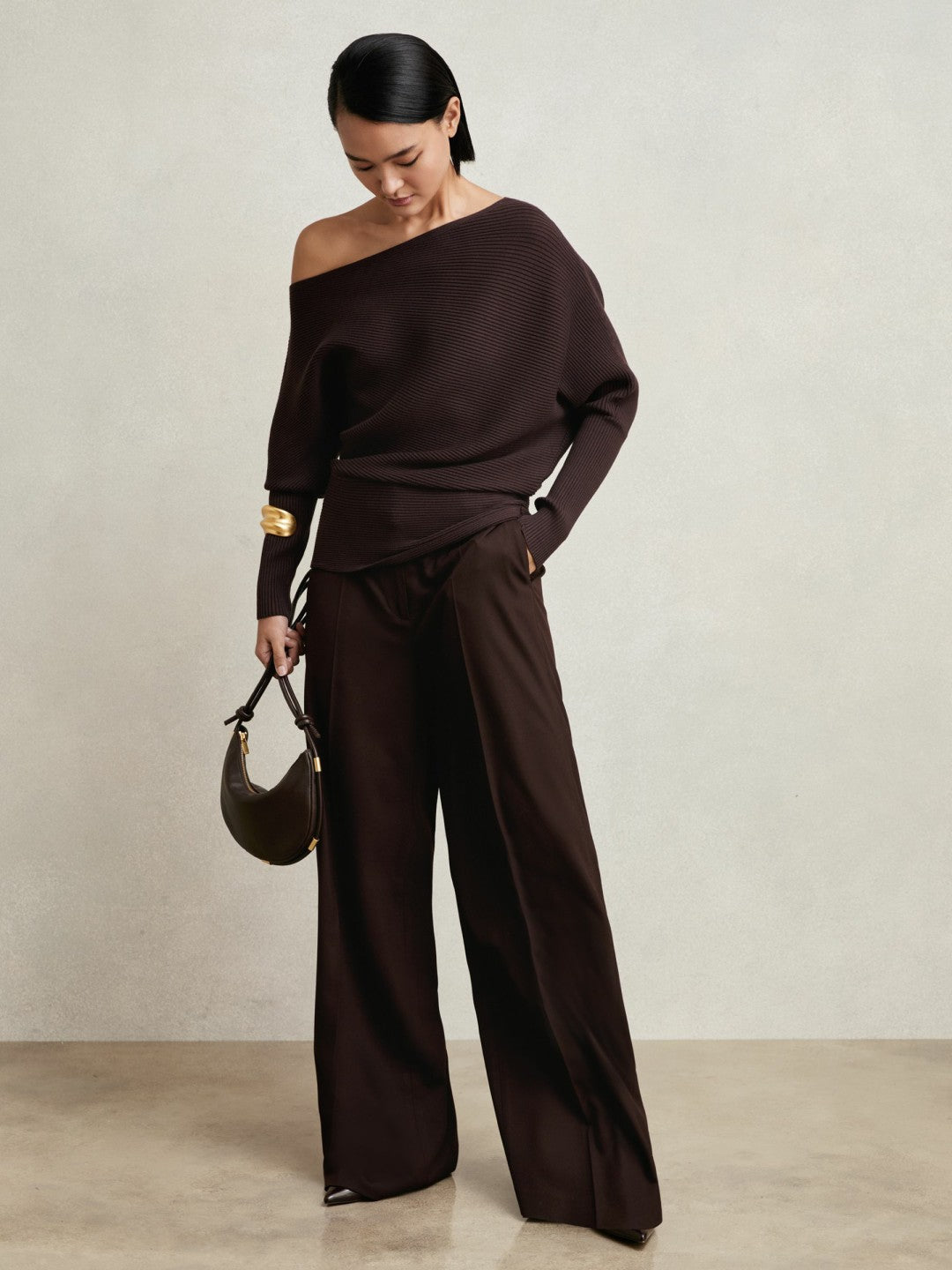 Asymmetric Draped Knitted Jumper in Plum | Reiss Women Best Seller