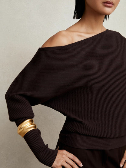 Asymmetric Draped Knitted Jumper in Plum | Reiss Women Best Seller