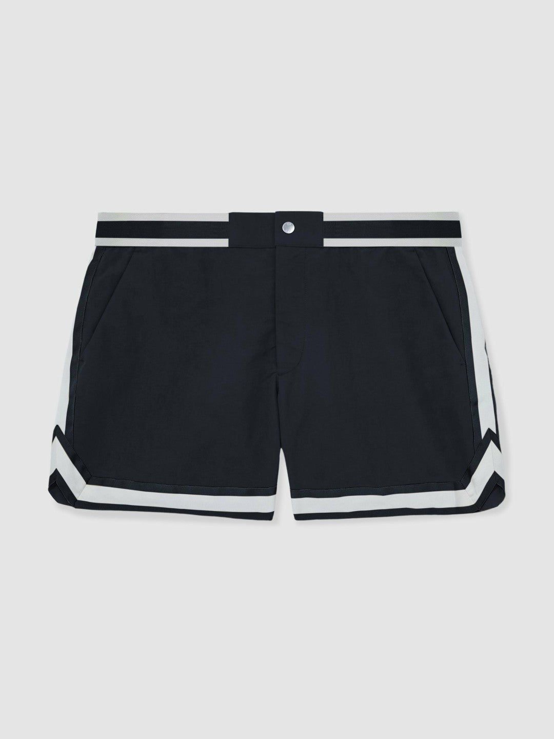 | Ché Stripe-Trim Swim Shorts in Navy | Reiss Men Premium