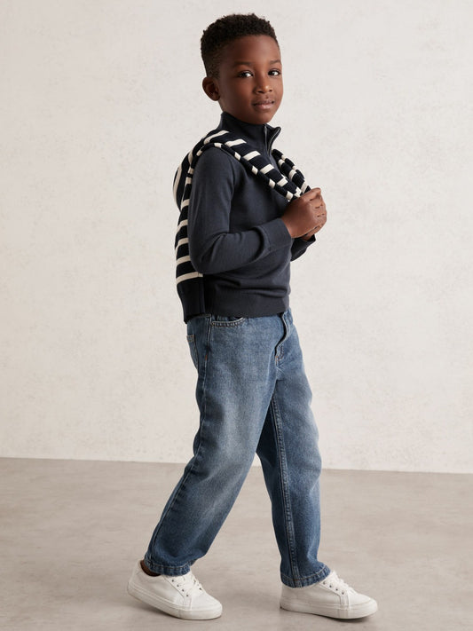 9-13 yrs Merino Wool Half-Zip Funnel Neck Jumper in Midnight Navy | Reiss Children & Baby Trending
