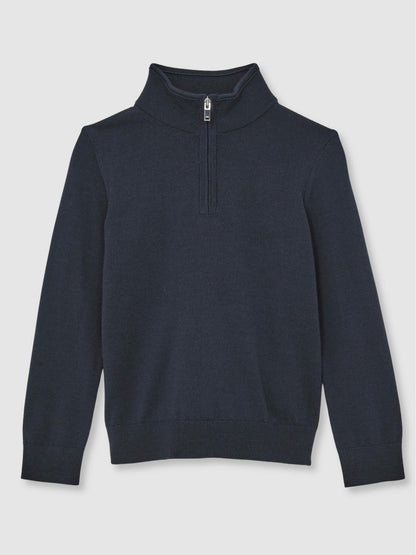 9-13 yrs Merino Wool Half-Zip Funnel Neck Jumper in Midnight Navy | Reiss Children & Baby Trending