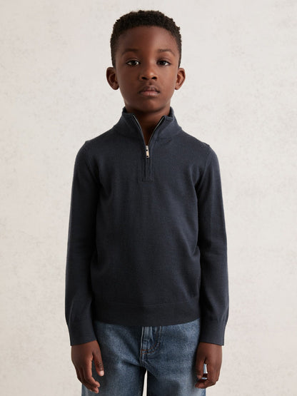 9-13 yrs Merino Wool Half-Zip Funnel Neck Jumper in Midnight Navy | Reiss Children & Baby Trending