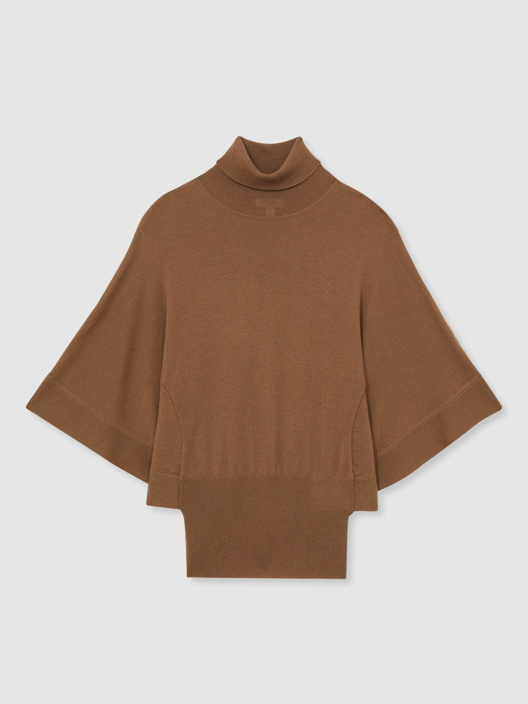 Merino Wool Batwing Roll-Neck Jumper in Tan | Reiss Women Premium