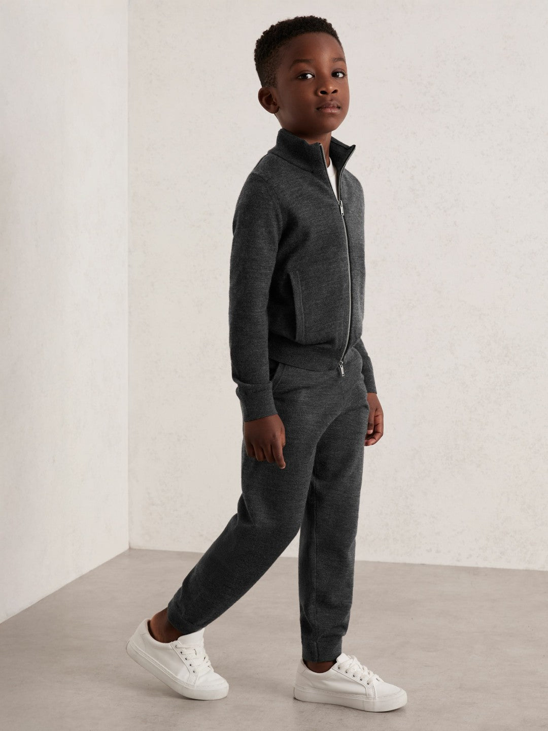 9-13 yrs Merino Wool Cuffed Joggers in Derby Grey Melange | Reiss Children & Baby Premium