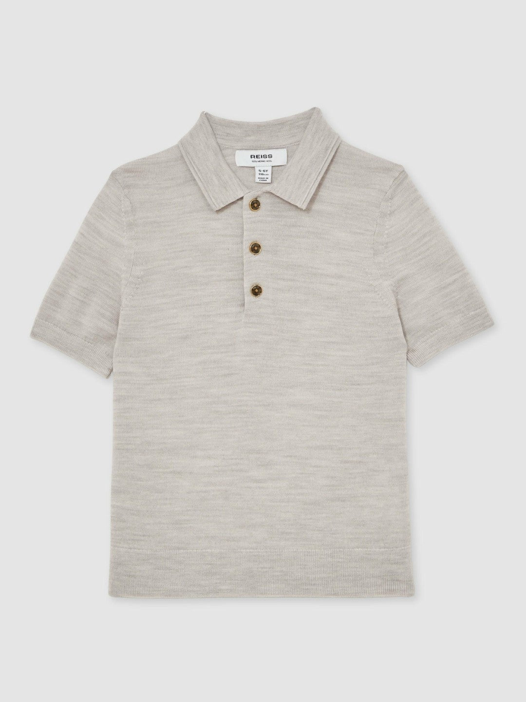 3-9 yrs Merino Wool Short Sleeve Polo Shirt in Wicker Melange | Reiss Children & Baby Recommended