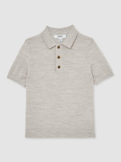 3-9 yrs Merino Wool Short Sleeve Polo Shirt in Wicker Melange | Reiss Children & Baby Recommended