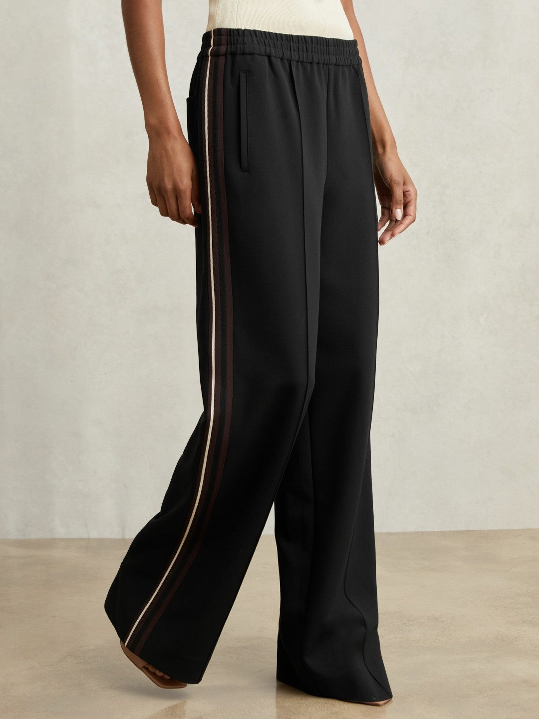 Side-Stripe Wide-Leg Trousers in Black | Reiss Women Premium