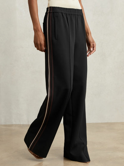 Side-Stripe Wide-Leg Trousers in Black | Reiss Women Premium