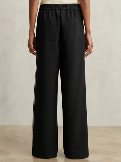 Side-Stripe Wide-Leg Trousers in Black | Reiss Women Premium