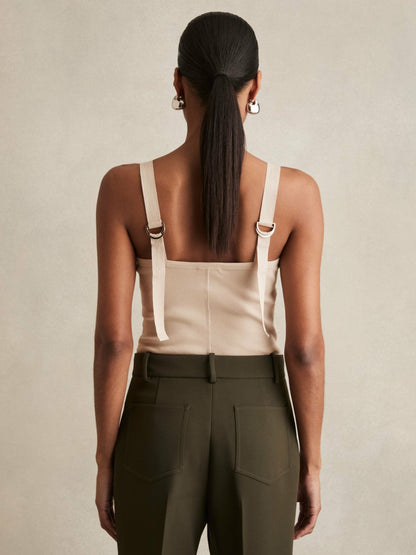Stretch-Cotton D-Ring Strap Vest in Neutral | Reiss Women Recommended