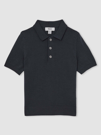 3-9 yrs Merino Wool Short Sleeve Polo Shirt in Midnight Navy | Reiss Children & Baby Best Seller
