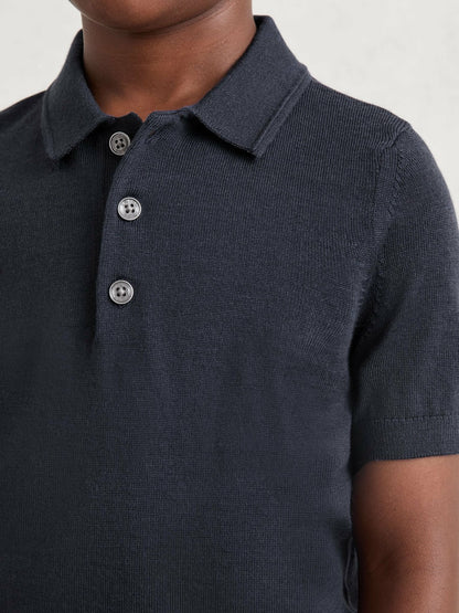3-9 yrs Merino Wool Short Sleeve Polo Shirt in Midnight Navy | Reiss Children & Baby Best Seller