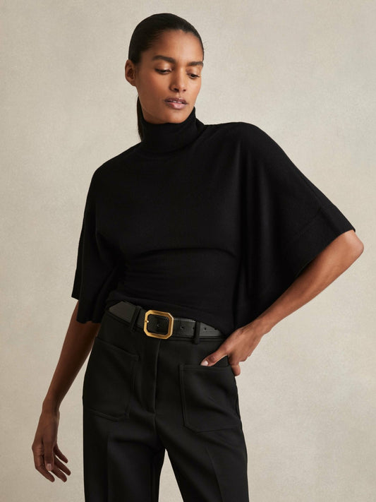 Merino Wool Batwing Roll-Neck Jumper in Black | Reiss Women Recommended