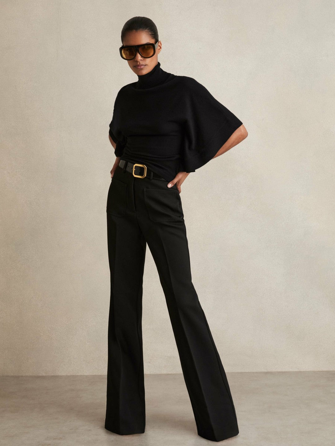 Merino Wool Batwing Roll-Neck Jumper in Black | Reiss Women Recommended