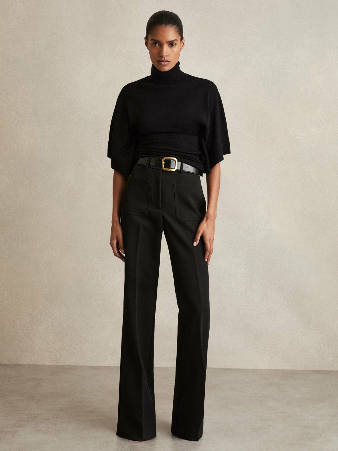 Merino Wool Batwing Roll-Neck Jumper in Black | Reiss Women Recommended