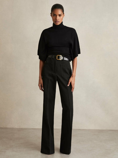 Merino Wool Batwing Roll-Neck Jumper in Black | Reiss Women Recommended