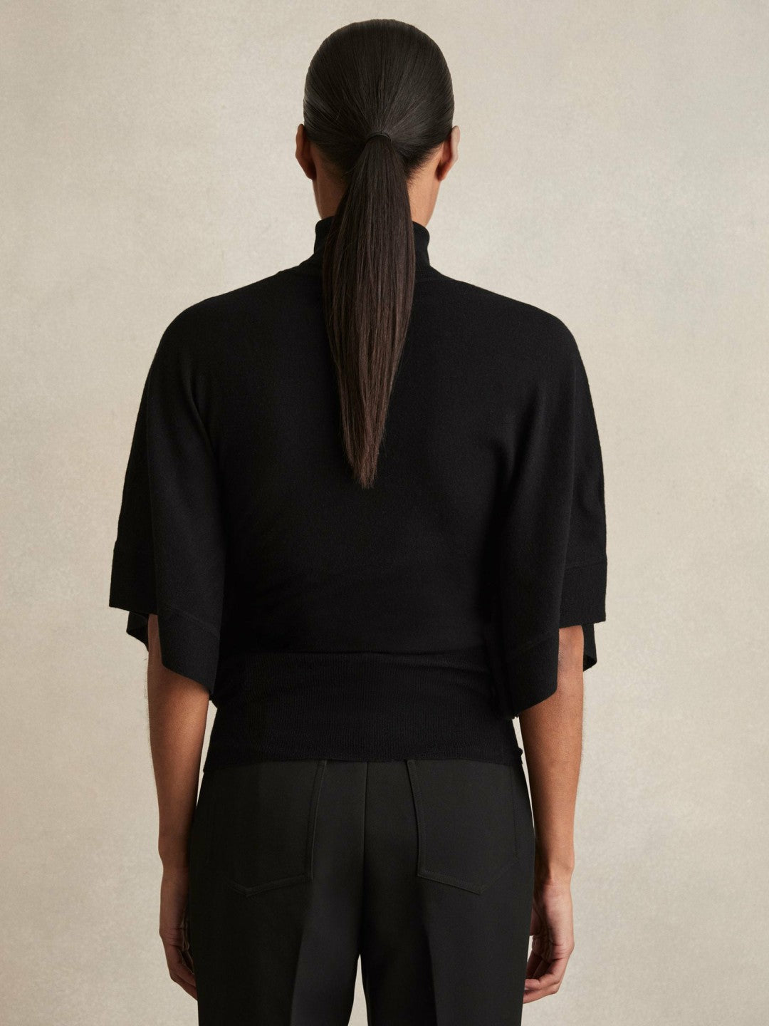 Merino Wool Batwing Roll-Neck Jumper in Black | Reiss Women Recommended