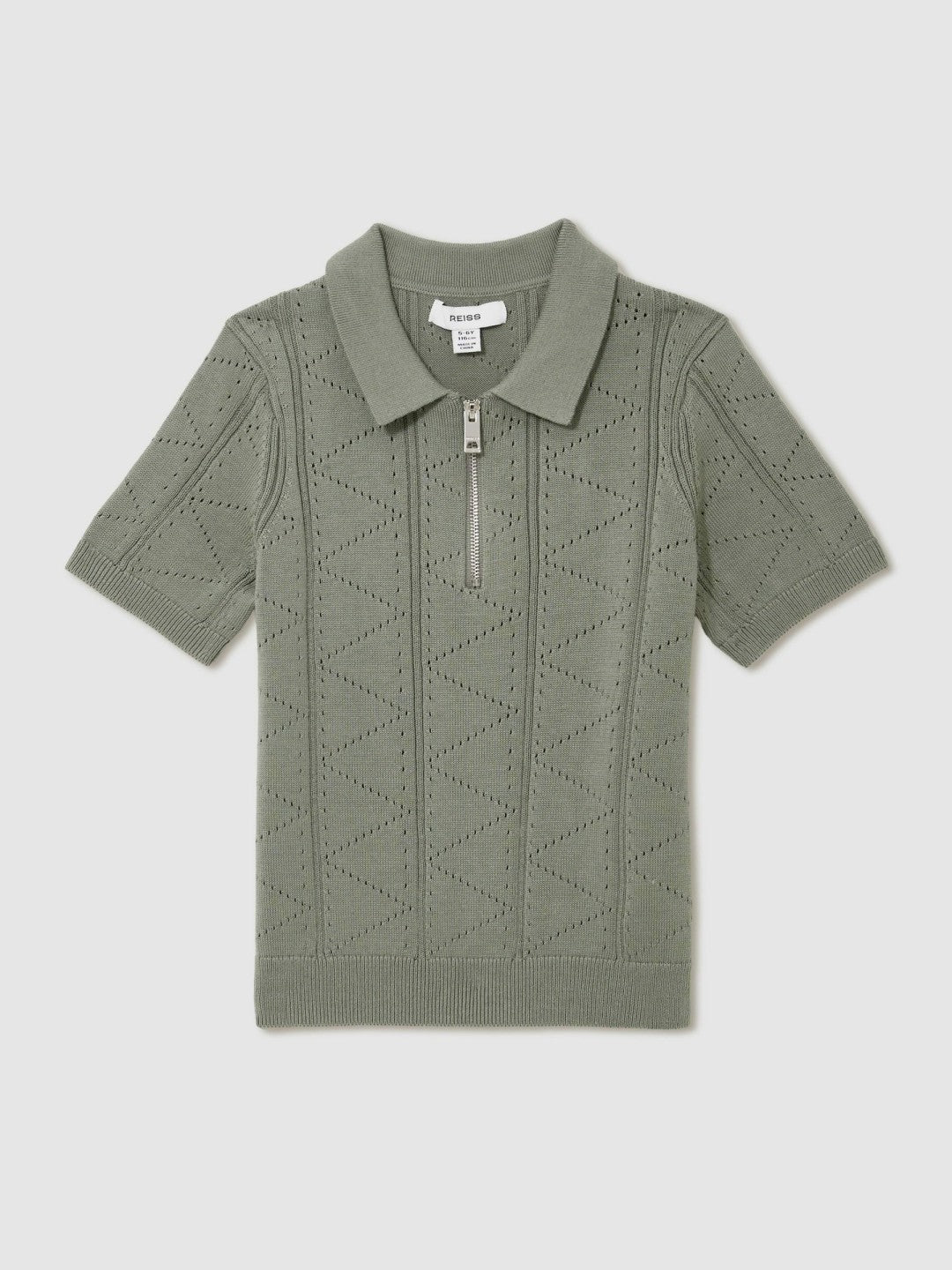 3-9 yrs Half-Zip Pointelle Polo Shirt in Sage | Reiss Children & Baby Recommended