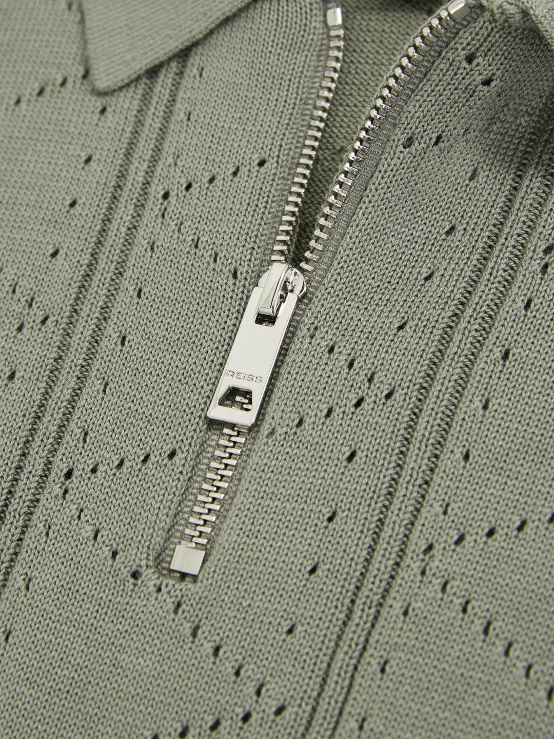 3-9 yrs Half-Zip Pointelle Polo Shirt in Sage | Reiss Children & Baby Recommended