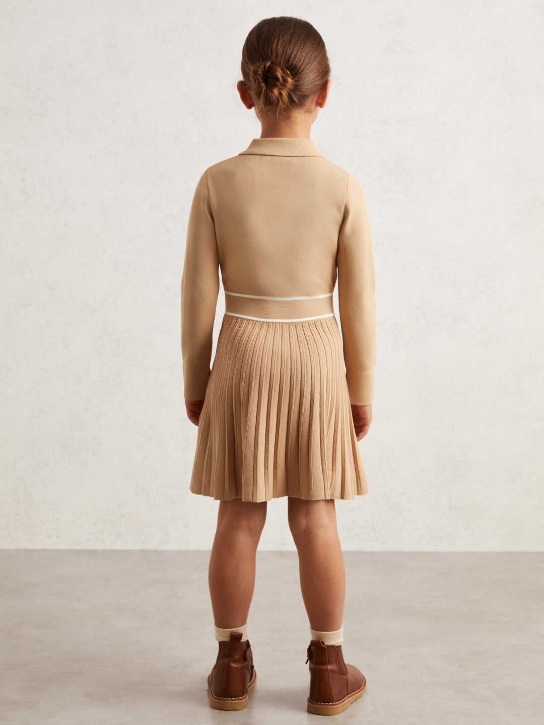 3-9 yrs Button-Detail Stripe Knitted Dress in Camel | Reiss Children & Baby Popular