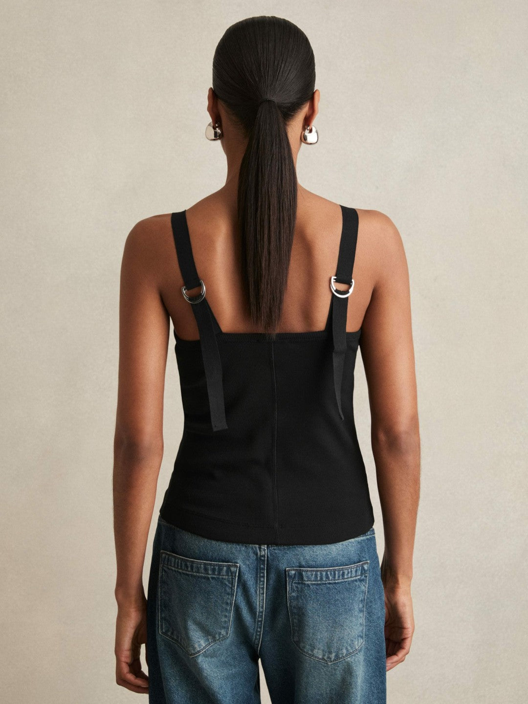 Stretch-Cotton D-Ring Strap Vest in Black | Reiss Women New