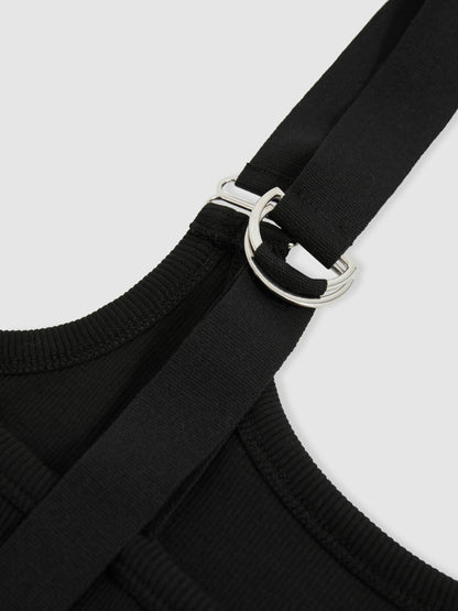 Stretch-Cotton D-Ring Strap Vest in Black | Reiss Women New