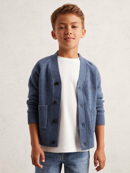 3-9 yrs Wool Embroidered-Logo Cardigan in Dark Airforce Blue | Reiss Children & Baby Exclusive