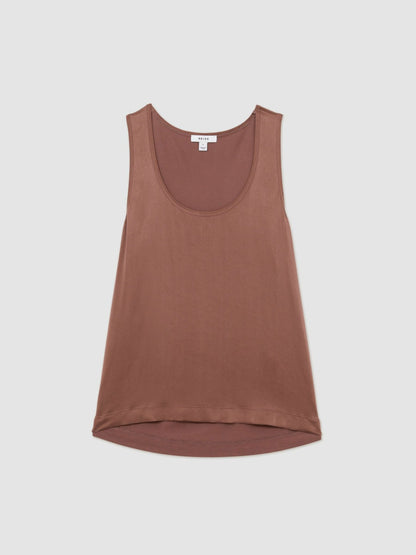 Silk-Front Cami Top in Mocha Brown | Reiss Women Best Seller