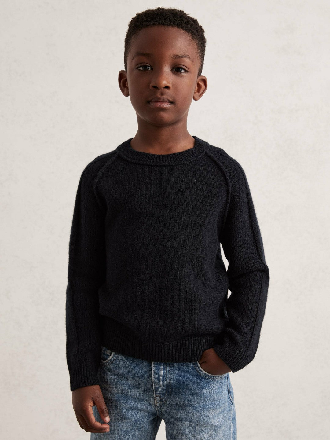 3-9 yrs Wool-Cashmere Reverse-Seam Jumper in Navy | Reiss Children & Baby Signature