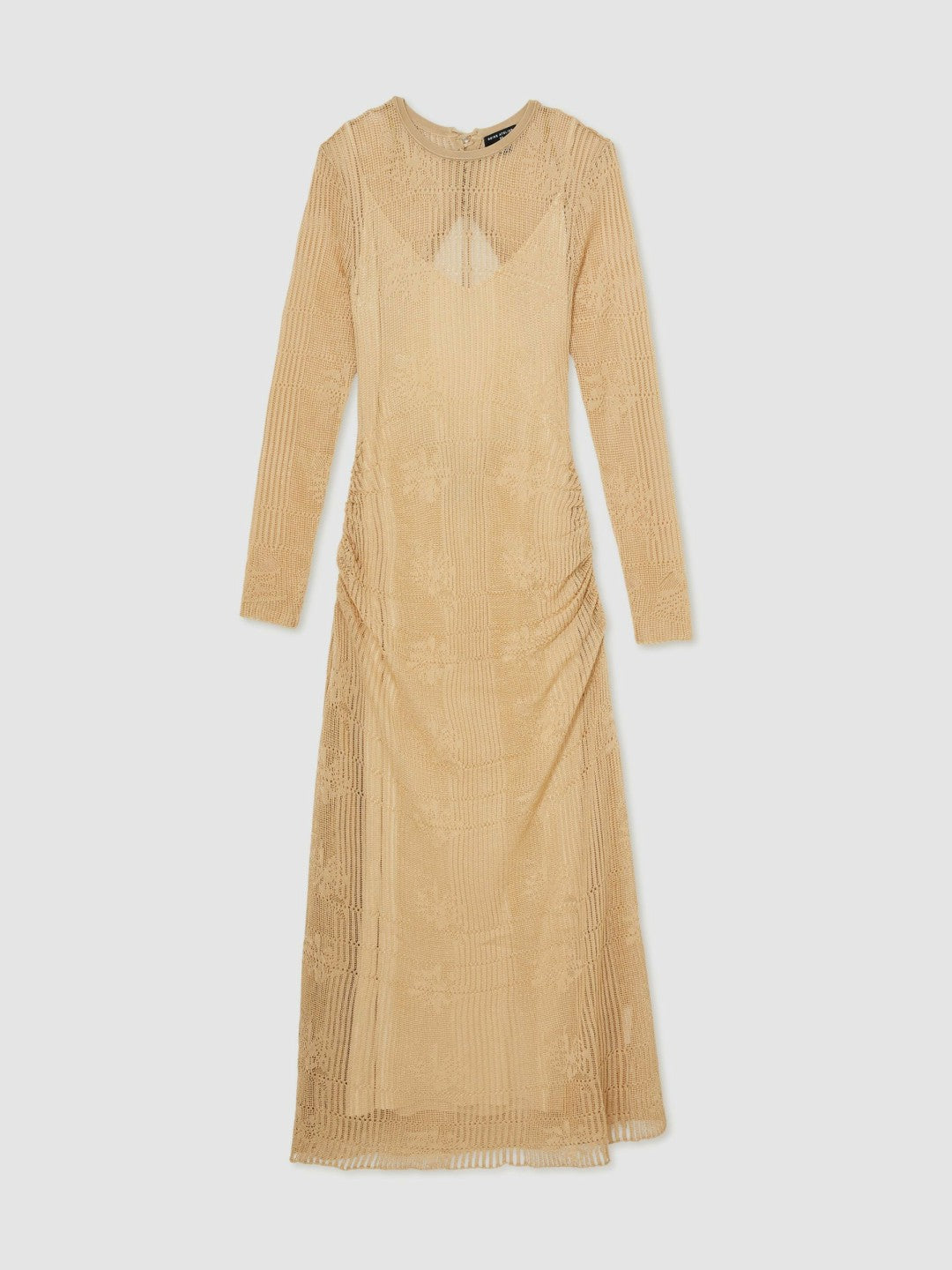 Lace-Knit Ruched Maxi Dress in Gold | Reiss Women Best Seller